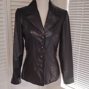 Wilsons Leather Women's Black Button-Front Leather Blazer